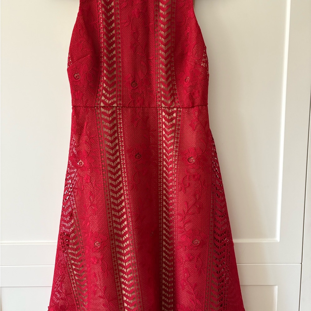 Anthropologie Red Halter A-Line Midi Dress